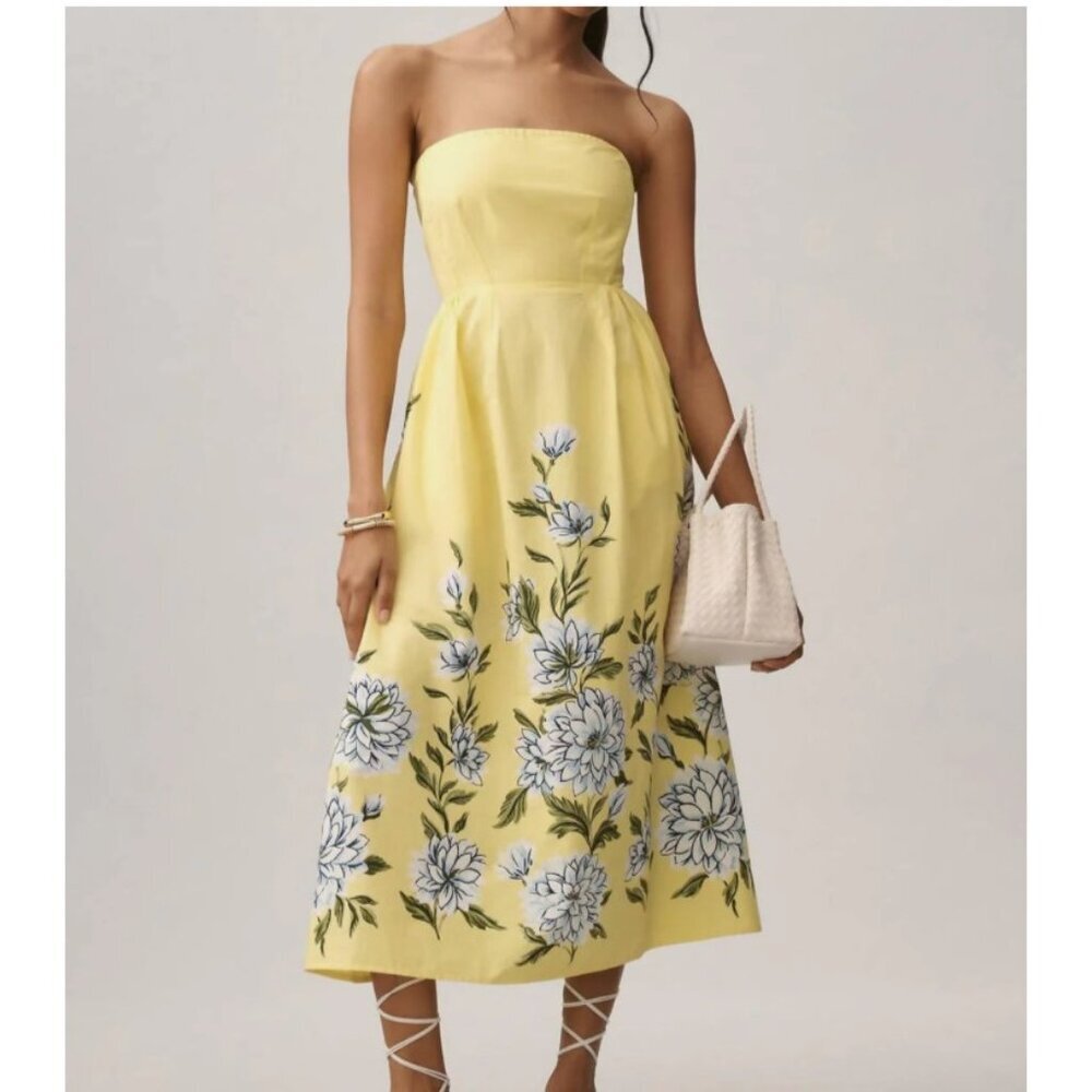 Anthropologie Banjanan Yellow Floral Dress Simona XL